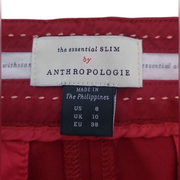 Anthropologie Red Cropped Slim Trousers Pants Size 8 - Picture 3 of 8